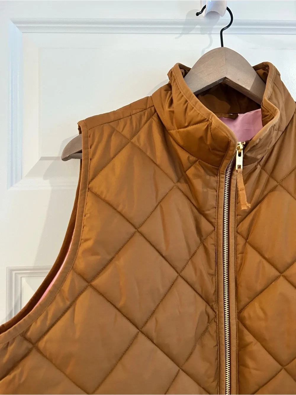J Crew Quilted Vest Chestnut Brown with Gold Accents Size XL